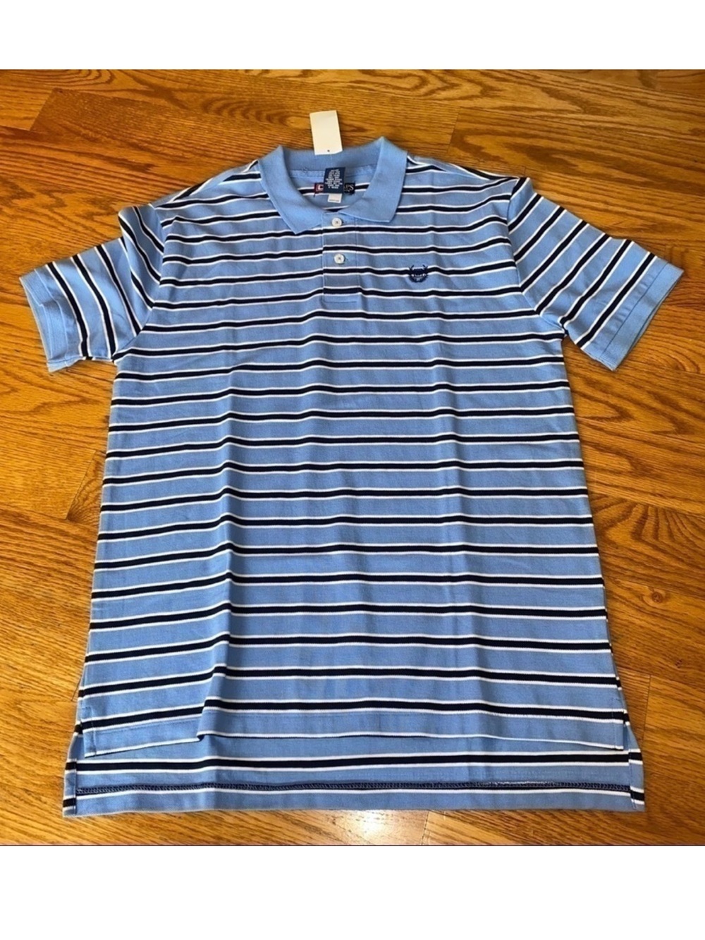 NWT boys stripped Chaps 2 button polo style top in blue, navy, white size XL